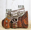 Old World Western Cowboy Gun Faux Leather Holster Salt Pepper Shakers Holder Set