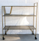 39"H Contemporary Brushed Gold Metal 3 Tier Shelf And Basket Bar Serving Cart