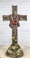 Faux Distressed Wood Scarlet Robe With Rose Of Sharon Standing Cross On Rocks