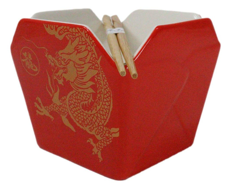 Oriental Longwei Dragon King Takeout To Go Box Serving Bowl With Chopsticks Set