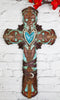 Rustic Western Faux Leather Aztec Boot Design Turquoise Stone Heart Wall Cross