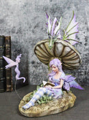 Amy Brown Bookworm Fairy With Pixie and Dragon By Toadstool Mushroom Figurine