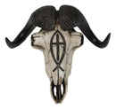 Rustic Western Musk Ox Cattle Bull Skull With Christian Ichthys Symbol Figurine