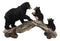 Rustic Forest Black Bear Mother and 2 Cubs Climbing On Tree Log Bridge Figurine