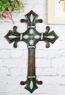 Rustic Southwestern Fleur De Lis French Lily Turquoise Gems Christian Wall Cross