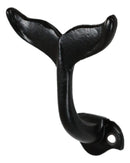 Pack Of 2 Black Cast Iron Nautical Baleen Blue Whale Tail Wall Coat Hook Hangers