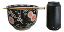 Black Blossoms Floral Design Large 24Oz Donburi Ramen Bowl With Chopsticks Set