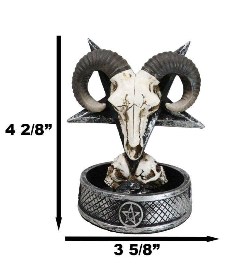 Gothic Ram Skull Inverted Pentagram On Skulls Grave Backflow Incense Cone Burner