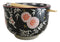 Black Blossoms Floral Design Large 24Oz Donburi Ramen Bowl With Chopsticks Set