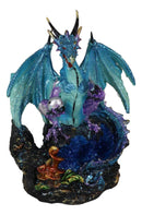 Blue Frozen Arctic Dragon Holding Pearl and Gothic Sword Letter Opener Figurine