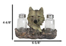 Grey Wolf Head By Woodlands Forest Glass Salt & Pepper Shakers Holder Figurine