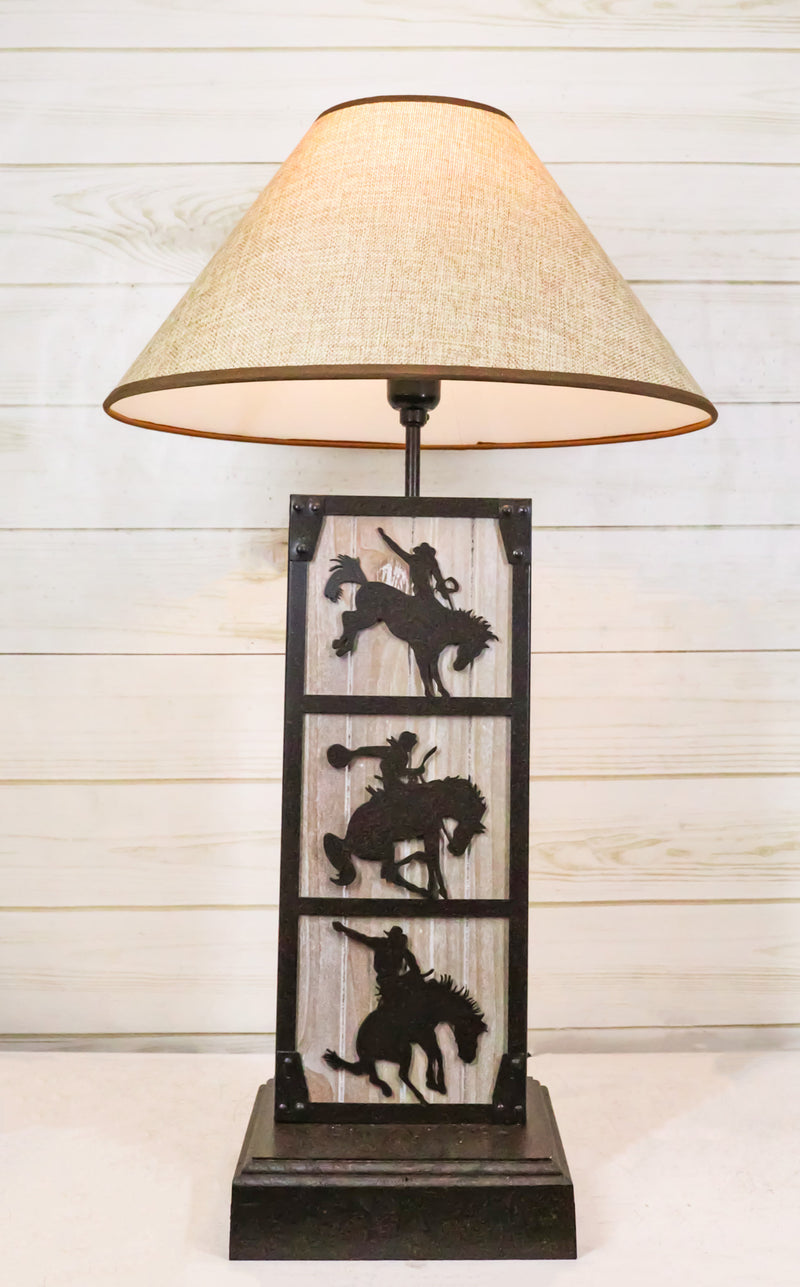 Rustic Western Cowboy Giddy Up Horse Wood And Metal Bedside Desktop Table Lamp