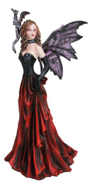 Fantasy Dragon Mother Red Gowned Fairy Queen With Pixie Dragonling Figurine