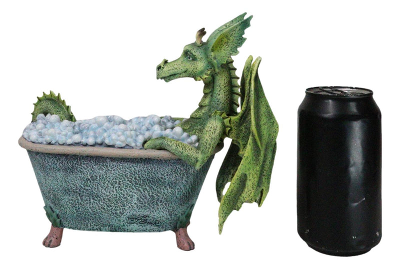 Amy Brown Whimsical Green Diva Dragon Immersing In Bubbly Bath Tub Figurine