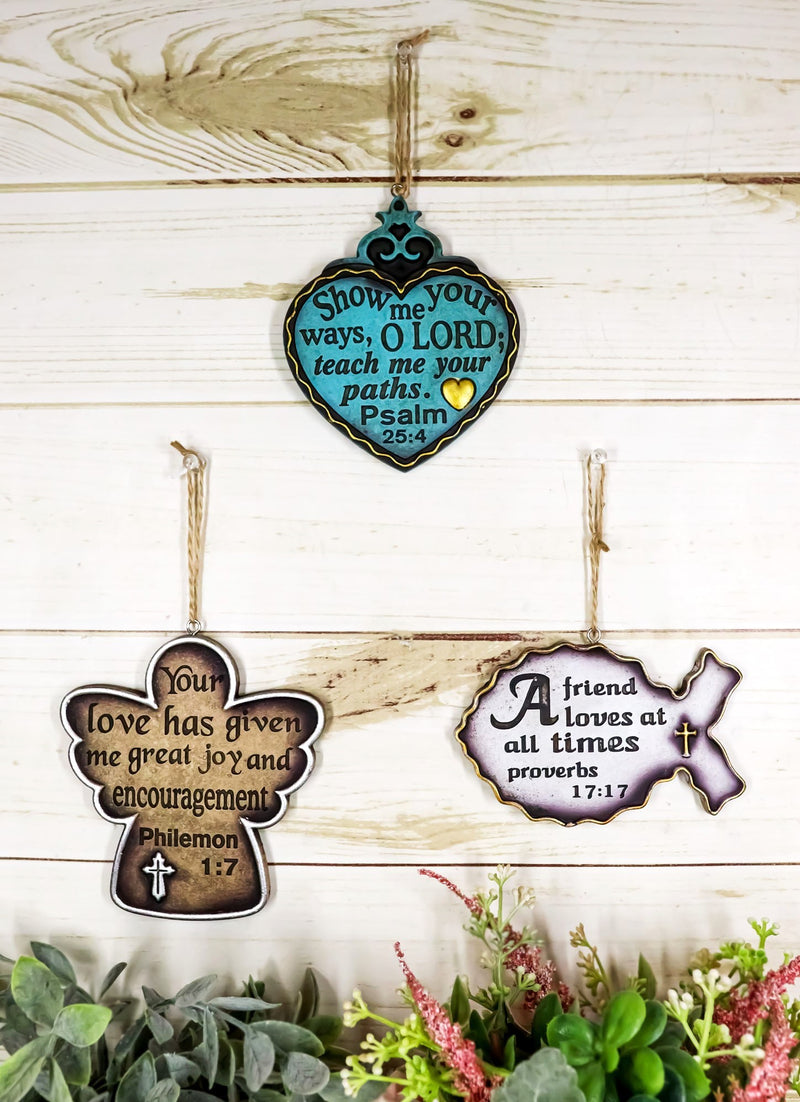 Bible Verses Christian Fish Ichthys Angel Heart Wall Or Tree Ornaments Set of 3