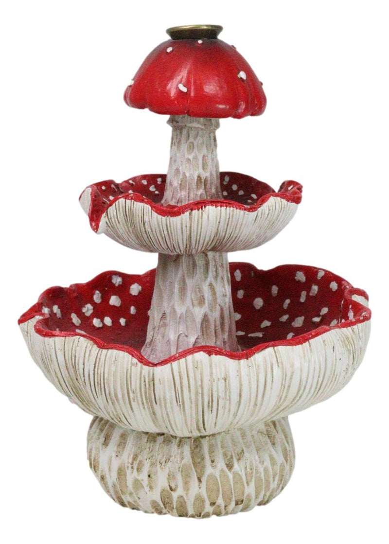 Enchanted Fairy Garden Red 3 Tiered Toadstool Mushrooms Backflow Incense Burner