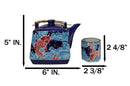 Auspicious Red Koi Fishes In Blue Waters Hexagonal Teapot With 4 Tea Cups Set