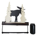 Rustic Western Elk Moose Deer by Pine Forest Wooden Wall Hand Towel Holder Bar