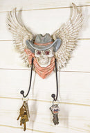 Rustic Western Cow Skull With Horns And Angel Wings Wall Double Hooks Sculpture