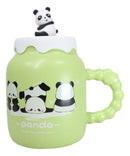 Acrobatic Green Panda Bears Green Mug With Anime Panda Figurine Handle Lid