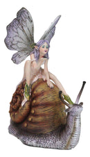 Fantasy Purple Elf Pixie Fairy Ladybug Sitting On Giant Snail Mollusk Figurine