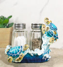 Nautical Marine Reef Sea Turtles Over Waves Salt And Pepper Shakers Holder Set