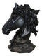 Wild and Free Black Stallion Equine Horse Bust On Rocky Pillar Base Figurine