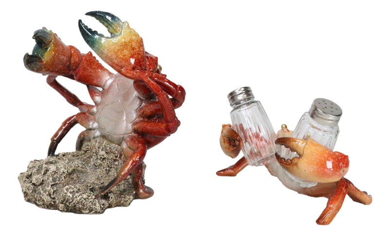 Set Of 2 Ocean Marine Stone Crab Wine Bottle And Salt Pepper Shakers Holders