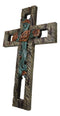 Rustic Western Faux Wooden Turquoise Roses Floral Motif Layered Wall Cross Decor