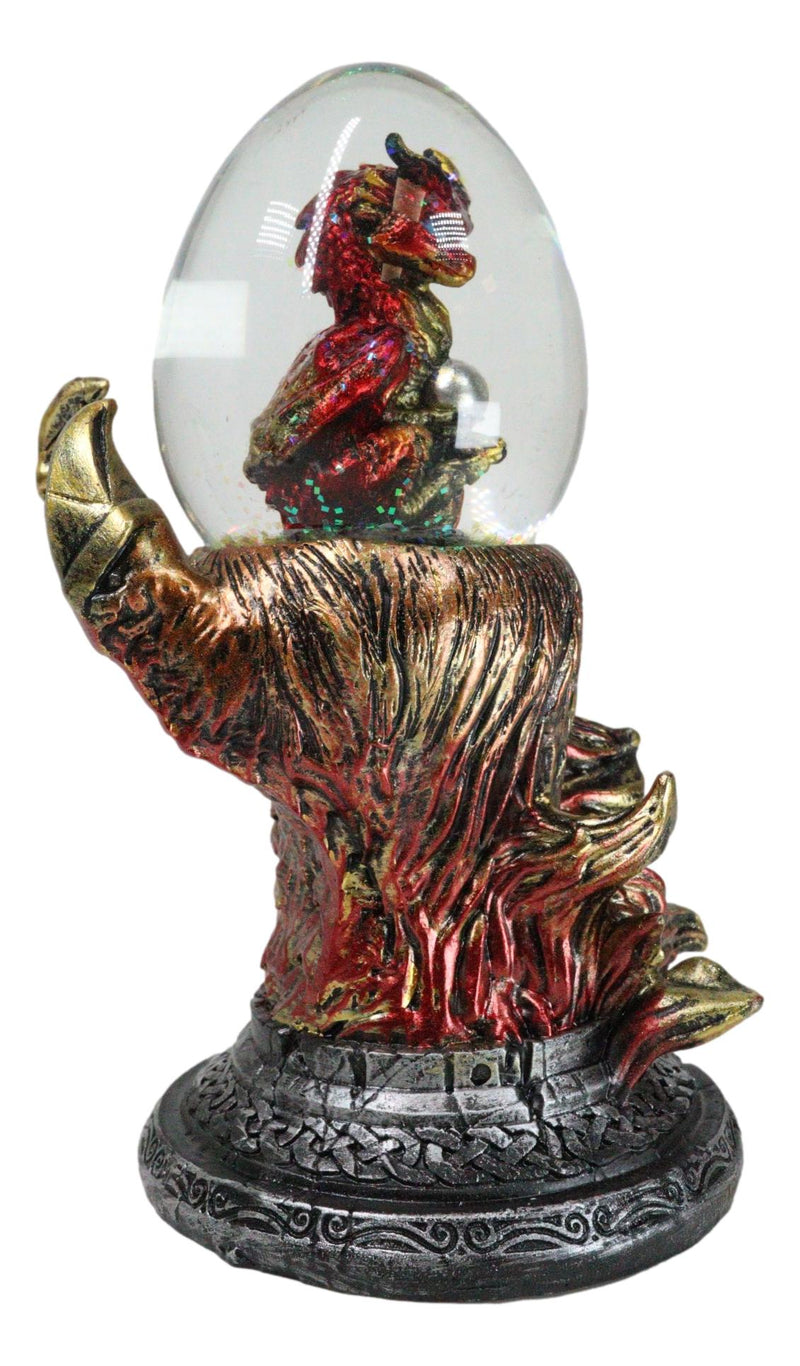 Red Gold Volcanic Dragon Claw Hand Holding Hatchling Baby Dragon Water Globe