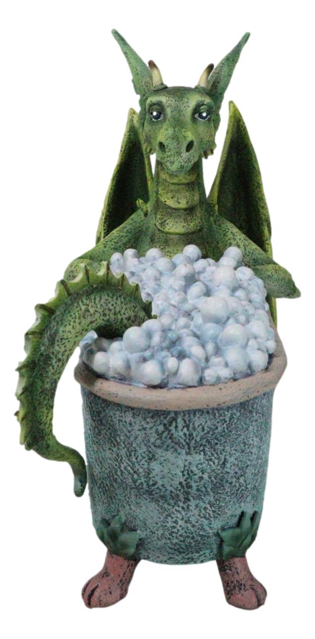 Amy Brown Whimsical Green Diva Dragon Immersing In Bubbly Bath Tub Figurine