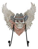 Rustic Western Cow Skull With Horns And Angel Wings Wall Double Hooks Sculpture