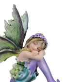 Summer Night Dream Green Girl Fairy Garden with Lavender Mushrooms Figurine