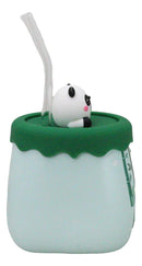 Cute Panda Bear By Bamboo Forest Green Ceramic Mug With Silicone Lid And Straw