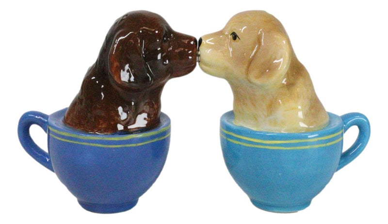 Ceramic Chocolate And Fawn Teacup Labrador Puppy Dogs Salt Pepper Shakers Set