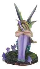 Summer Night Dream Green Girl Fairy Garden with Lavender Mushrooms Figurine