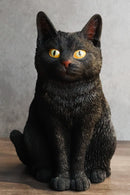 Witch's Pet Realistic Mystical Black Kitty Cat Kitten Sitting Figurine 8"H