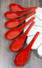 Contemporary Glossy Finish Red Black Melamine Asian Soup Spoons Pack Of 6 Set