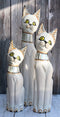 Balinese Wood Handicraft White Siamese Feline Cat Family Set of 3 Figurines 24"H