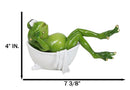 Green Frog with Golden Nails Soaking in Bath Tub While Daydreaming Figurine