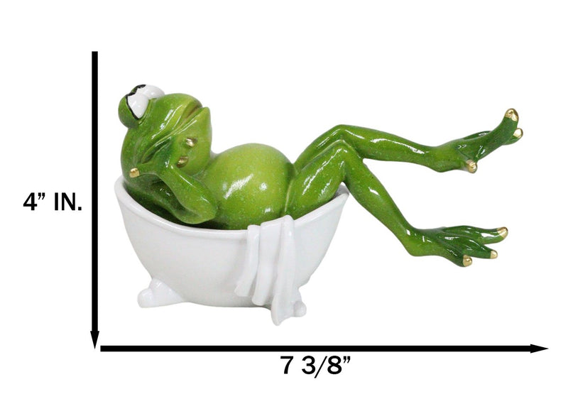 Green Frog with Golden Nails Soaking in Bath Tub While Daydreaming Figurine