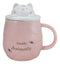 Whimsical Pastel Pink Feline Kitty Cat Cup Mug With Lid And Stirring Spoon