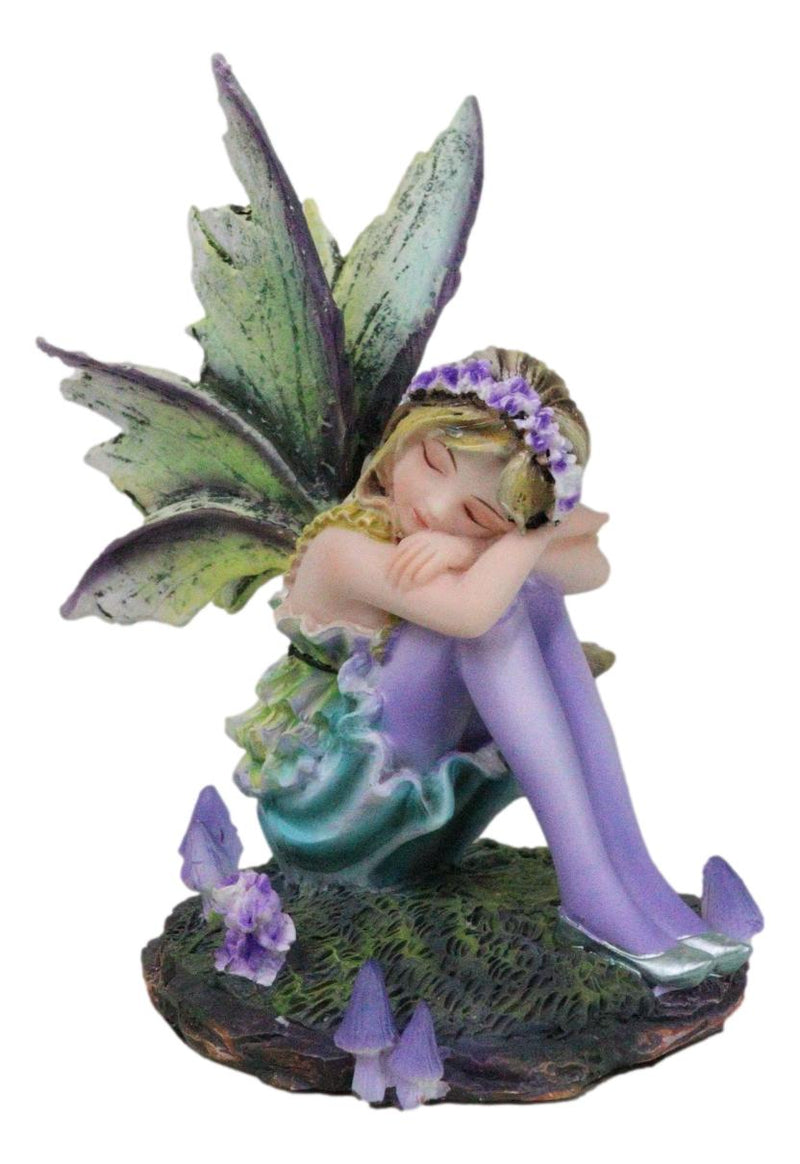 Summer Night Dream Green Girl Fairy Garden with Lavender Mushrooms Figurine