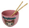 Furrybones Maneki Neko Cat Skeleton Pink Porcelain Bowl With Chopsticks Set