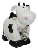 Whimsical Holstein Bovine Cow with Collar Bell Money Coin Savings Piggy Bank