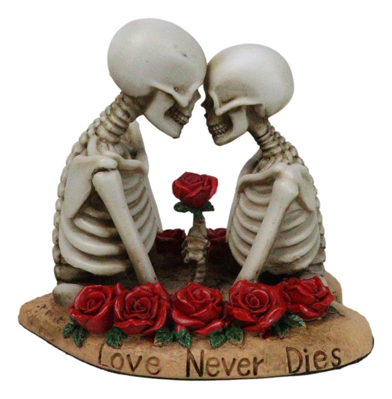 Love Never Dies Skeleton Couple Holding A Stalk of Rose Figurine Cake Topper