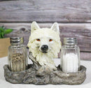 White Wolf Head By Woodlands Forest Glass Salt & Pepper Shakers Holder Figurine