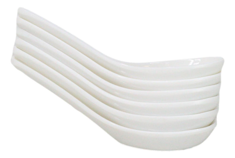 Contemporary Glossy Finish White Melamine Asian Soup Spoons Pack Of 6 Set