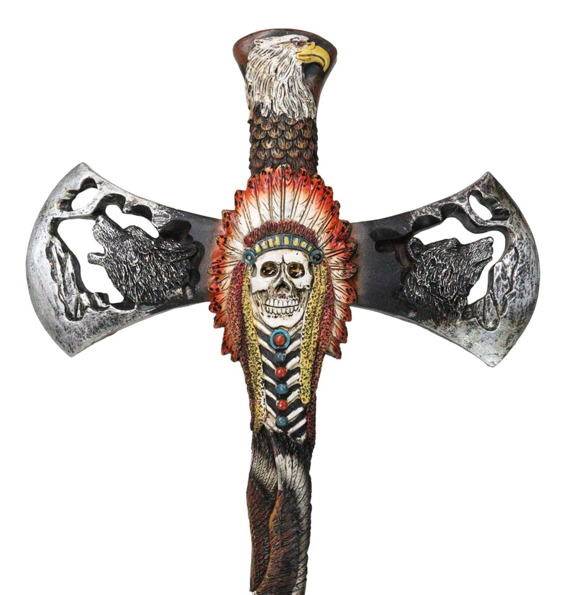 Southwestern Tribal Indian Headdress Chief Skull Eagle Wolf Hand Axe Wall Cross