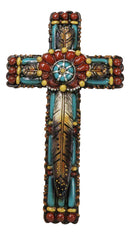 Rustic Southwestern Tribal Chic Feather With Colorful Floral Motifs Wall Cross